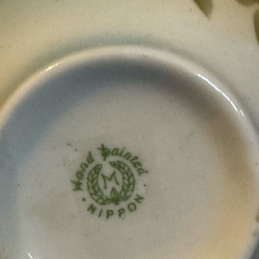 Vintage Nippon Art Deco Porcelain Teacup cup and Saucer pink roses geometric rim - Picture 7 of 12